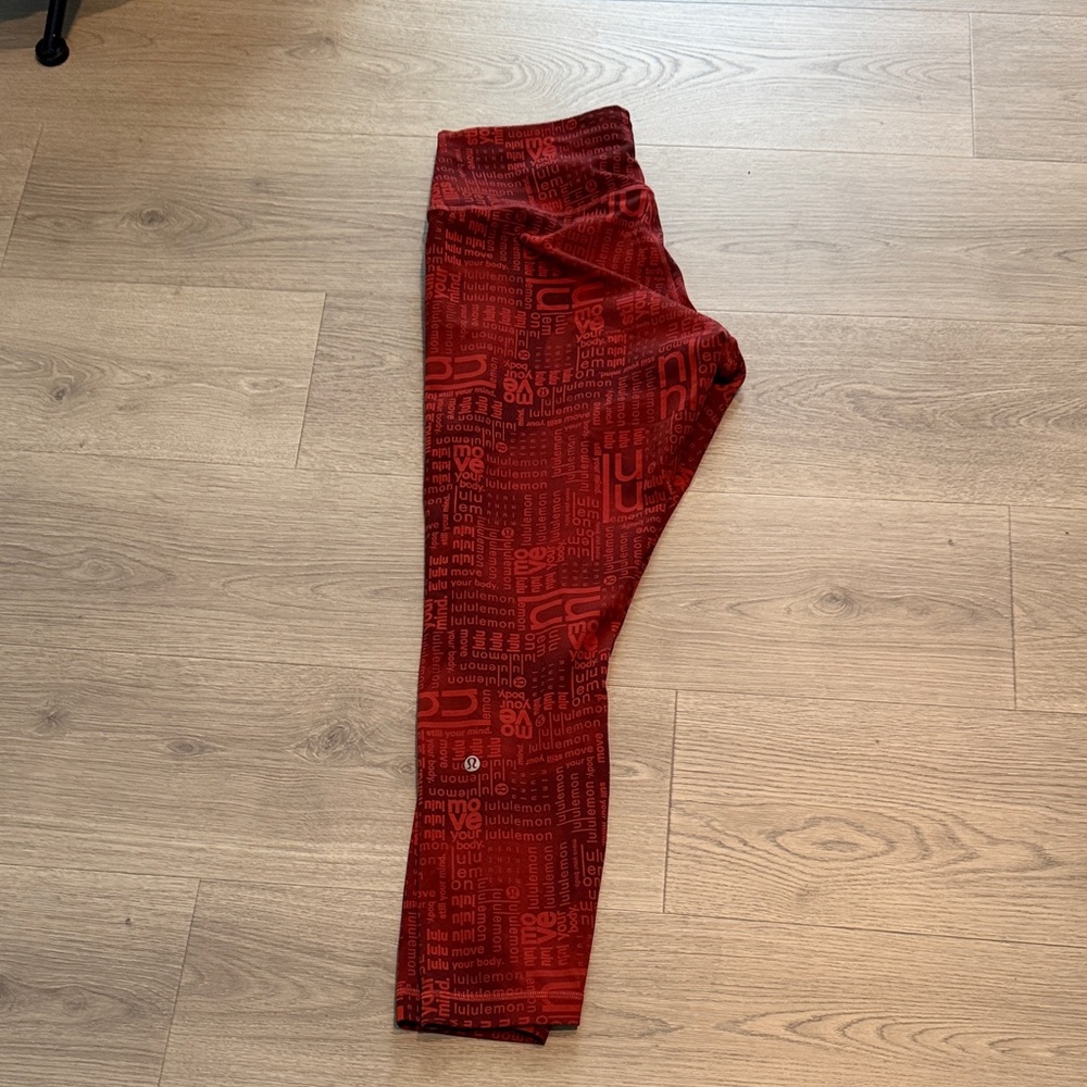 Lululemon Athletica Red Text Print Leggings